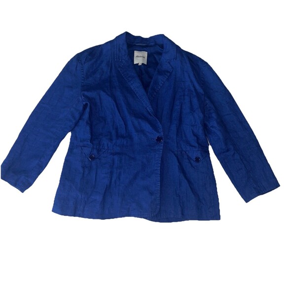 Madewell Double-Breasted Crossover Oversized Blazer Linen Bluestone Large NL227 - Picture 5 of 15